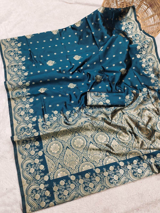 Ephemeral Teal Blue Soft Silk Saree With Evanescent Blouse Piece