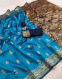 Snappy Firozi Soft Silk Saree With Adorable Blouse Piece