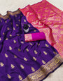 Pleasant Purple Soft Silk Saree With Brood Blouse Piece