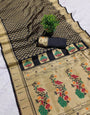 Beguiling Black Paithani Silk Saree With Verdant Blouse Piece