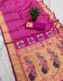 Precious Dark Pink Paithani Silk Saree With Exquisite Blouse Piece