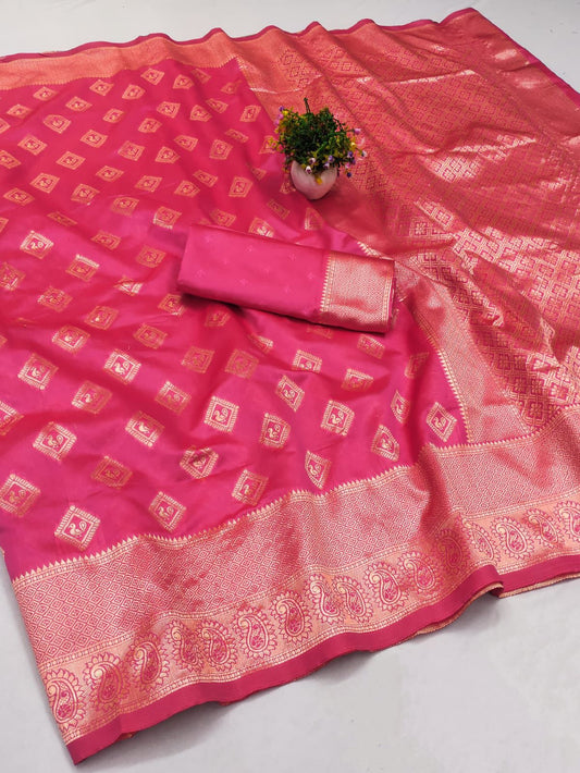 Rhapsodic Dark Pink Soft Silk Saree With Charming Blouse Piece