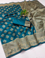 Rhapsody Firozi Soft Silk Saree With Fairytale Blouse Piece