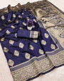 Ornate Navy Blue Soft Silk Saree With Surpassing Blouse Piece