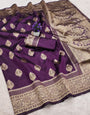 Ailurophile Purple Soft Silk Saree With Gleaming Blouse Piece