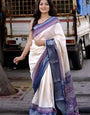 Sizzling Beige Digital Printed Dola Silk Saree With Gleaming Blouse Piece