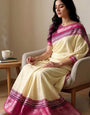 Traditional Beige Digital Printed Dola Silk Saree With Bewitching Blouse Piece