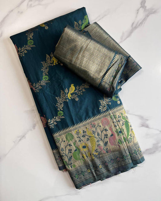 Scintilla Rama Soft Banarasi Silk Saree With Desirable Blouse Piece