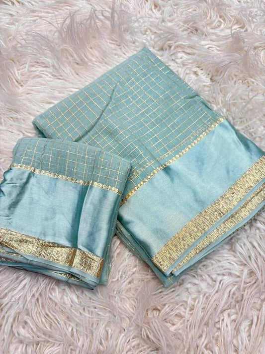 Proficient Sky Banarasi Viscose Silk Saree With Efflorescence Blouse Piece