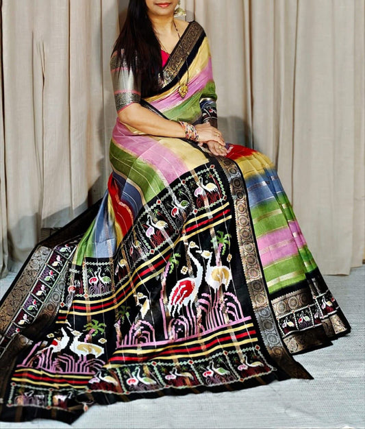 Grandiose Multicolor Digital Printed Dola Silk Saree With Quintessential Blouse Piece