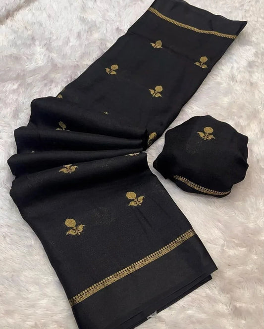 Proficient Black Banarasi Khadi Silk Saree With Mellifluous Blouse Piece