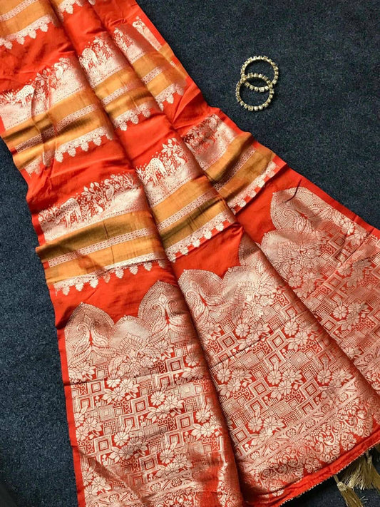 Prodigal Orange Banarasi Dola Silk Saree With Forbearance Blouse Piece