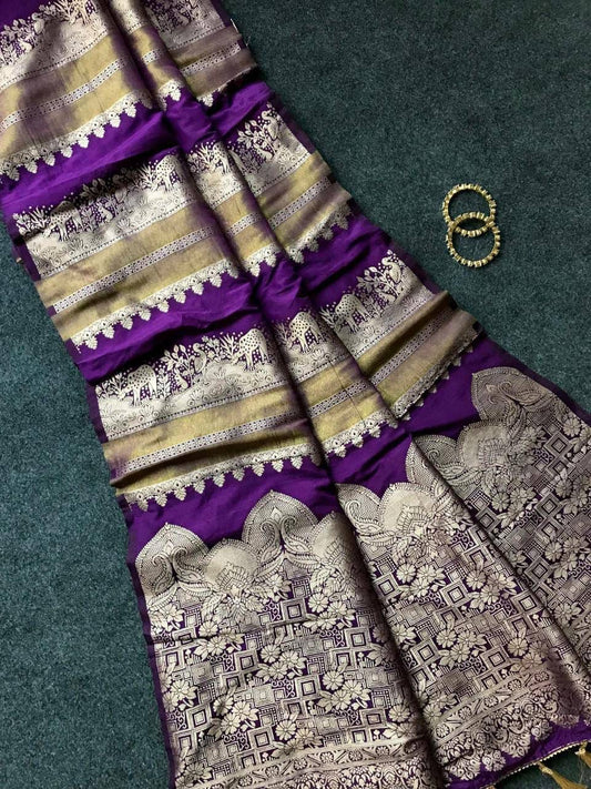 Redolent Purple Banarasi Dola Silk Saree With Incredible Blouse Piece