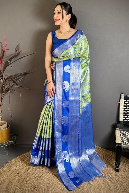 Serendipity Pista Kanjivaram Silk Saree With Ethereal Blouse Piece