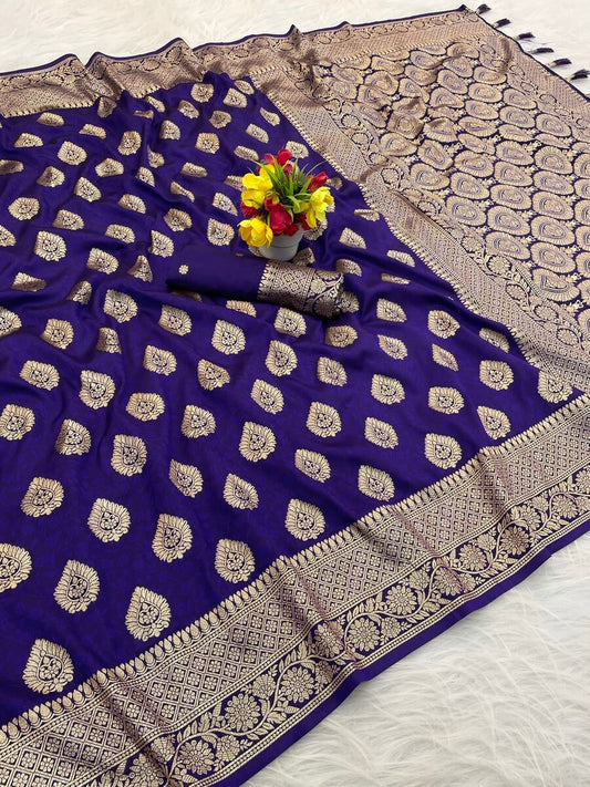 Intricate Royal Purple Pure Zari Weaving Banarasi Silk Saree With Resonant Blouse Piece