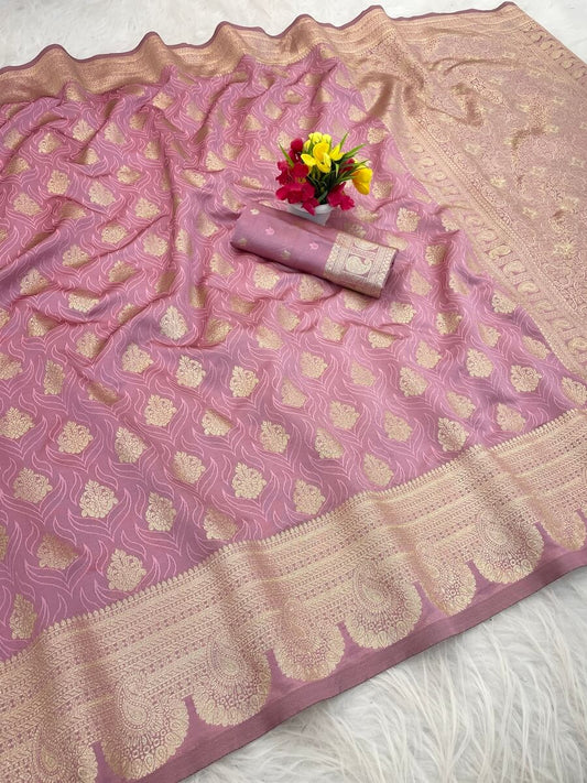 Enticing Pink Soft Silk Saree With Demesne Blouse Piece
