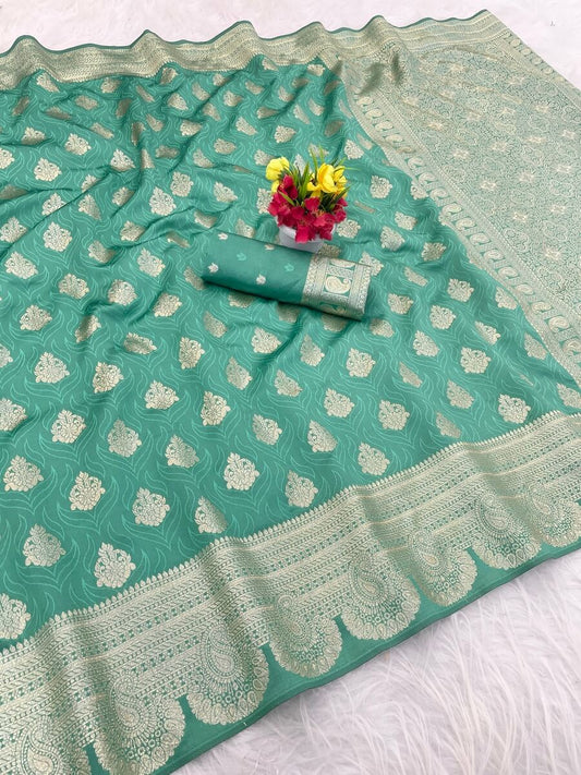 Quixotic Sea Green Soft Silk Saree With Lagniappe Blouse Piece
