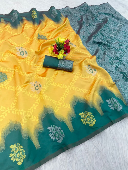 Appealing Yellow Soft Silk Saree With Radiant Blouse Piece