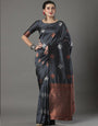 Scintilla Grey Soft Silk Saree With Petrichor Blouse Piece