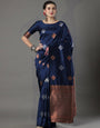 Imbrication Navy Blue Soft Silk Saree With Evanescent Blouse Piece