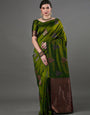 Intricate Mahndi Soft Silk Saree With Hypnotic Blouse Piece