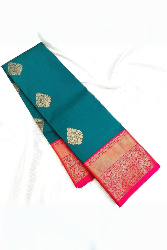 Intricate Rama Soft Banarasi Silk Saree With Invaluable Blouse Piece