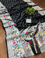 Extraordinary Black Paithani Silk Saree With Lovely Blouse Piece