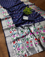 Sensational Navy Blue Paithani Silk Saree With Sizzling Blouse Piece