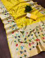 Unique Yellow Paithani Silk Saree With Dazzling Blouse Piece