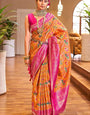 Eloquence Orange Patola Silk Saree with Forbearance Blouse Piece