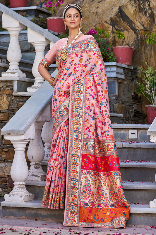 Sensational Baby Pink Pashmina saree With Lissome Blouse Piece