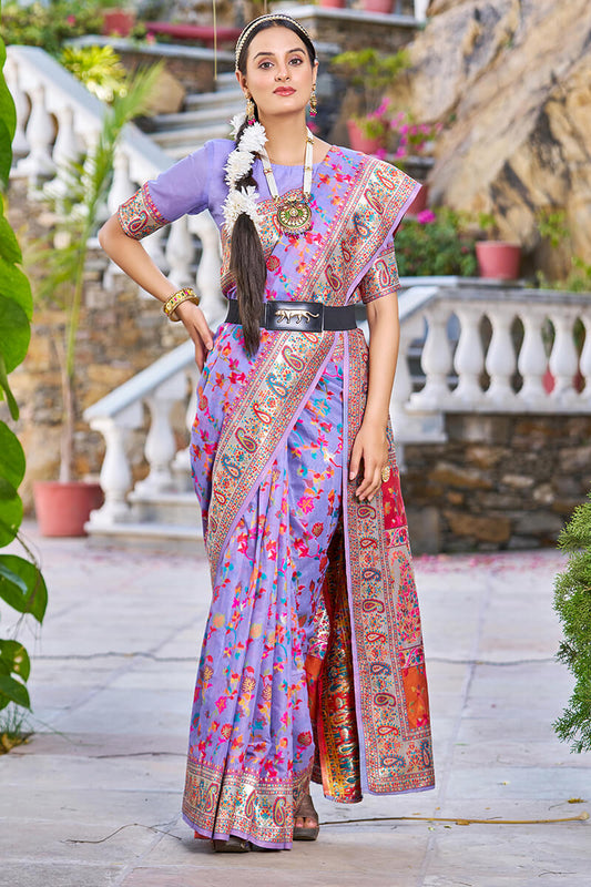 Phenomenal Lavender Pashmina saree With Amiable Blouse Piece