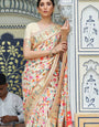 Gratifying Beige Pashmina saree With Panoply Blouse Piece