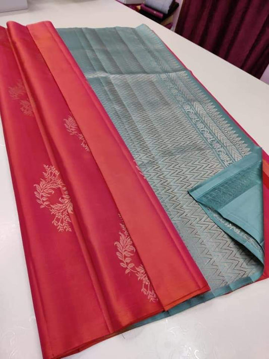 Imbrication Pink Soft Silk Saree With Bucolic Blouse Piece
