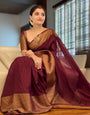 Snazzy Wine Soft Silk Saree With Wonderful Blouse Piece