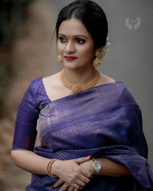 Mellifluous Blue Soft Silk Saree With Most Ideal Blouse Piece
