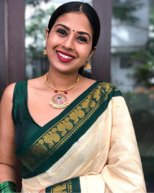 Unequalled Off White Soft Silk Saree With Angelic Blouse Piece