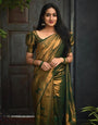 Luxuriant Dark Green Soft Silk Saree With Comely Blouse Piece