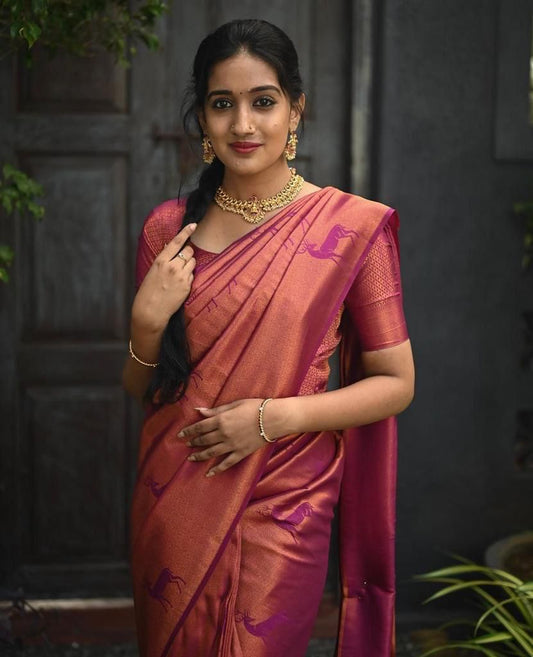 Magnificat Dark Pink Soft Silk Saree With Ailurophile Blouse Piece