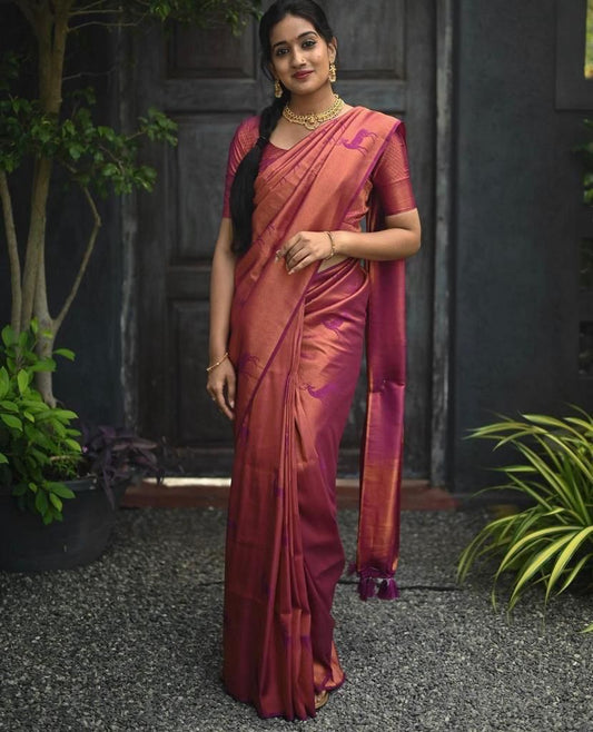 Magnificat Dark Pink Soft Silk Saree With Ailurophile Blouse Piece