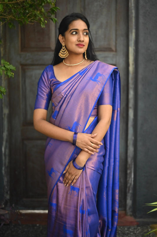 Snappy Royal Blue Soft Silk Saree With Smashing Blouse Piece