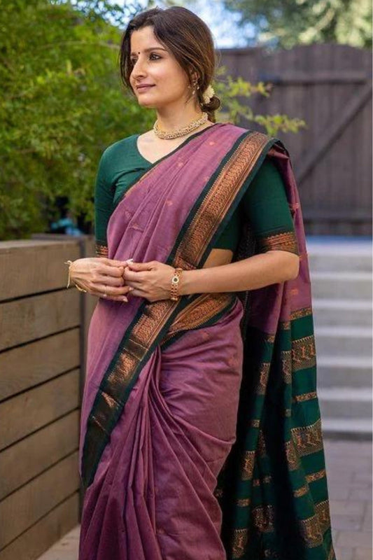 Enticing Lavender Soft Silk Saree With Vibrant Blouse Piece