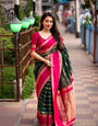 Sensational Dark Green Soft Silk Saree With Beguiling Blouse Piece
