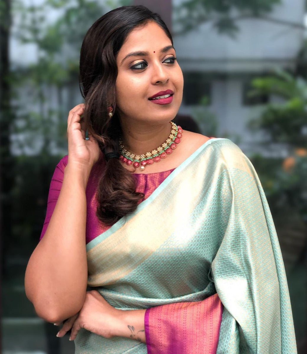 Green Soft Banarasi Silk Readymade/Easy Saree