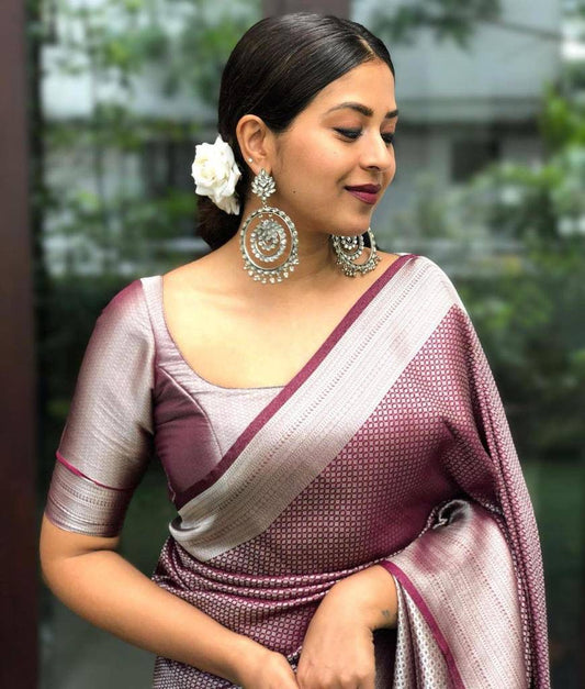 Unique Brown Soft Kanjivaram Silk Saree With Outstanding Blouse Piece