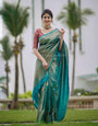 Conflate Rama Soft Silk Saree with Cynosure Blouse Piece