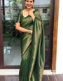 Ailurophile Green Soft Banarasi Silk Saree With Beleaguer Blouse Piece