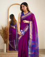 Forbearance Purple Cotton Silk Saree With Comely Blouse Piece