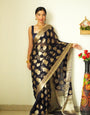 Gossamer 1-Minute Ready To Wear Black Soft Silk Saree