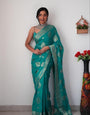 Mellifluous 1-Minute Ready To Wear Sea Green Soft Silk Saree